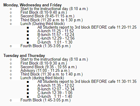 school schedule